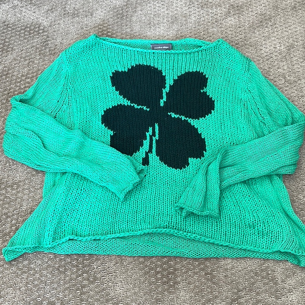 Wooden Ships Green Four-Leaf Clover Sweater